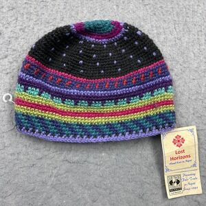 Lost Horizons Hattie Wool Beanie Colorful Stripe Fleece Lined Hat Handmade Nepal